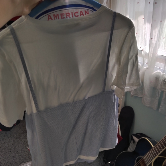 Zara double layer Cami with lace on white T shirt - Picture 2 of 8